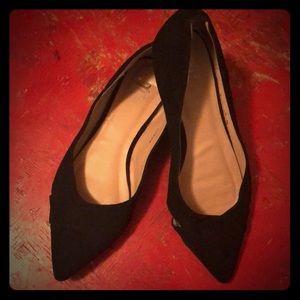 Black suede pointy toe flats